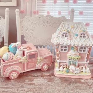 Light Up Pastel Bunny Rabbit Easter Eggs Clay Dough Gingerbread Farmhouse NEW